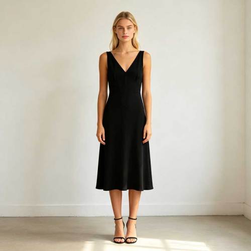 Black Linen Sleeveless Midi Dress for Women | Elegant Linen Dress | KOSSR