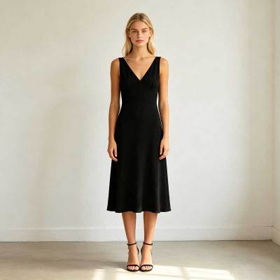 Black Linen Sleeveless Midi Dress for Women | Elegant Linen Dress | KOSSR