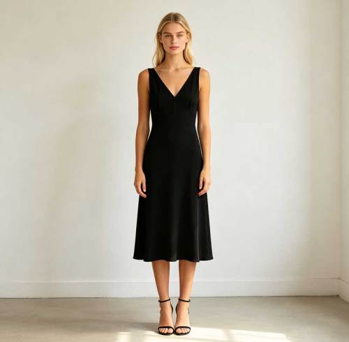 Black Linen Sleeveless Midi Dress for Women | Elegant Linen Dress | KOSSR
