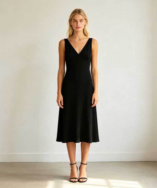 Black Linen Sleeveless Midi Dress for Women | Elegant Linen Dress | KOSSR