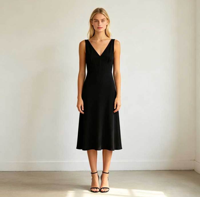 Black Linen Sleeveless Midi Dress for Women | Elegant Linen Dress | KOSSR