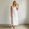 White Linen Sleeveless Maxi Dress for Women | Minimalist Linen Dress | KOSSR