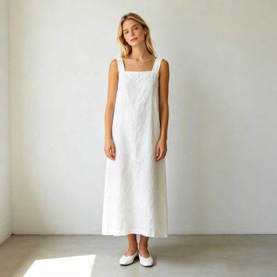 White Linen Sleeveless Maxi Dress for Women | Minimalist Linen Dress | KOSSR