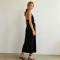 Black Linen Halter Maxi Dress for Women | Elegant Open Back Linen Dress | KOSSR