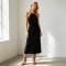 Black Linen Halter Maxi Dress for Women | Elegant Open Back Linen Dress | KOSSR