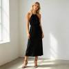 Black Linen Halter Maxi Dress for Women | Elegant Open Back Linen Dress | KOSSR