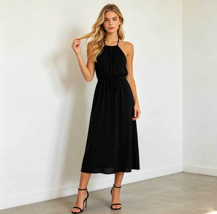 Black Linen Halter Maxi Dress for Women | Elegant Open Back Linen Dress | KOSSR