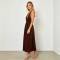 Chocolate Brown Linen Halter Maxi Dress | Elegant Open Back Linen Dress | KOSSR