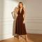 Chocolate Brown Linen Halter Maxi Dress | Elegant Open Back Linen Dress | KOSSR