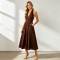 Chocolate Brown Linen Halter Maxi Dress | Elegant Open Back Linen Dress | KOSSR
