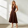 Chocolate Brown Linen Halter Maxi Dress | Elegant Open Back Linen Dress | KOSSR