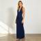 Navy Linen Halter Maxi Dress | Minimalist Open Back Linen Dress | KOSSR
