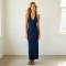 Navy Linen Halter Maxi Dress | Minimalist Open Back Linen Dress | KOSSR