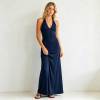 Navy Linen Halter Maxi Dress | Minimalist Open Back Linen Dress | KOSSR