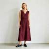 Burgundy Linen Wrap Dress | Sleeveless Linen Maxi Dress | KOSSR