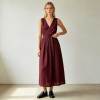 Burgundy Linen Wrap Dress | Sleeveless Linen Maxi Dress | KOSSR