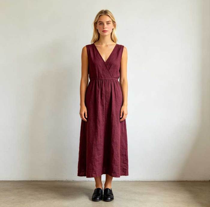 Burgundy Linen Wrap Dress | Sleeveless Linen Maxi Dress | KOSSR