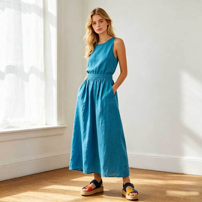 Linen A-Line Maxi Dress
