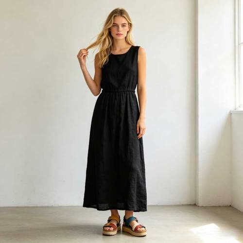 Linen A-Line Maxi Dress | Sleeveless Linen Summer Dress | KOSSR