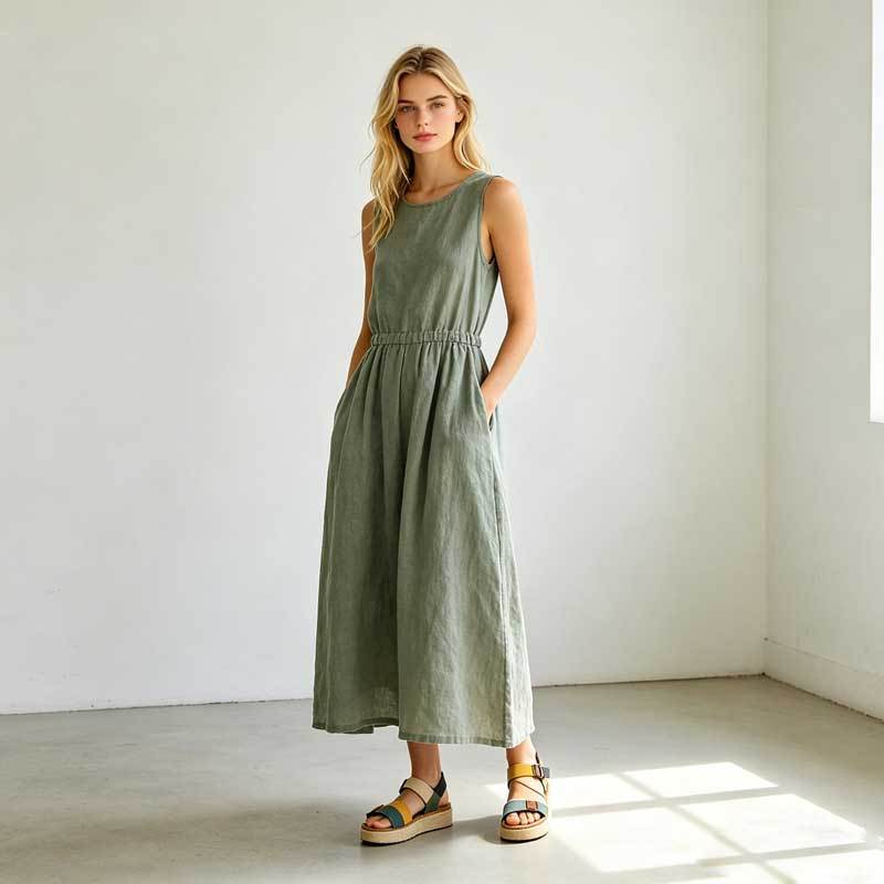 Linen A-Line Maxi Dress