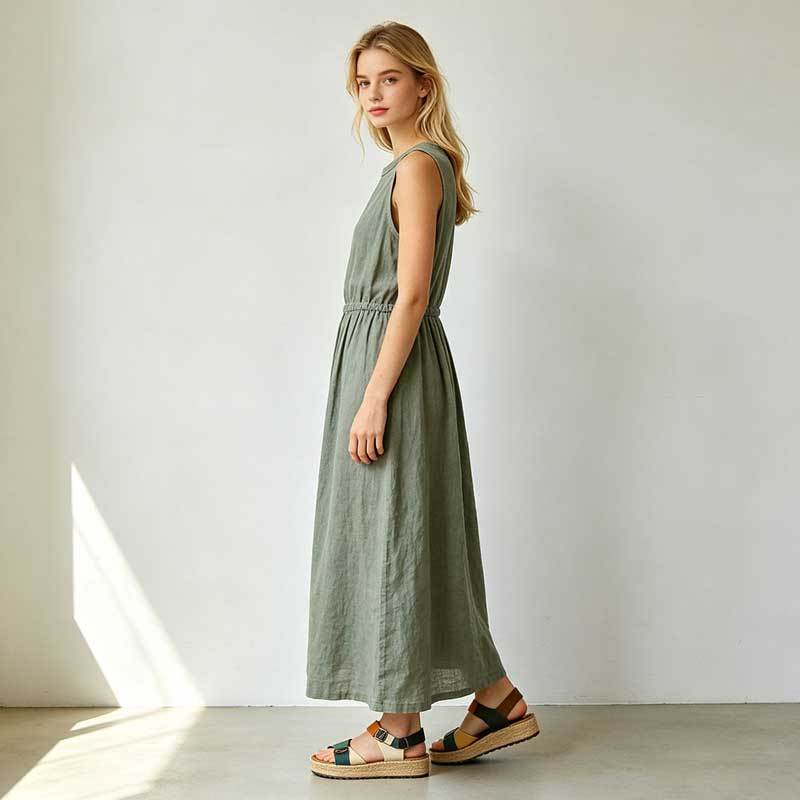 Linen A-Line Maxi Dress | Sleeveless Linen Summer Dress | KOSSR