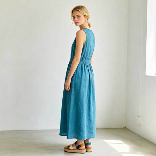 Linen A-Line Maxi Dress | Sleeveless Linen Summer Dress | KOSSR