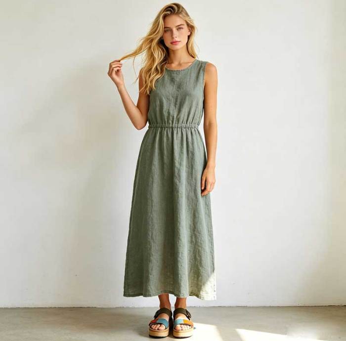 Linen A-Line Maxi Dress | Sleeveless Linen Summer Dress | KOSSR