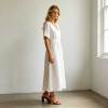 Linen A-Line Maxi Dress | Elegant V-Neck Linen Dress | KOSSR