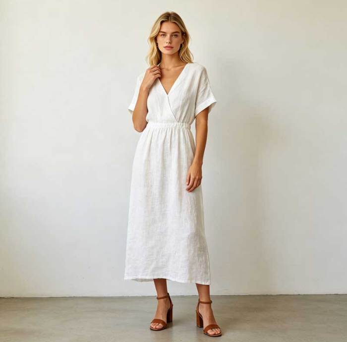 Linen A-Line Maxi Dress | Elegant V-Neck Linen Dress | KOSSR