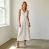 Sleeveless Linen A-Line Maxi Dress | Elegant Linen Summer Dress | KOSSR