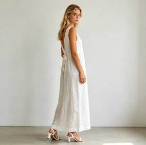 Sleeveless Linen A-Line Maxi Dress | Elegant Linen Summer Dress | KOSSR