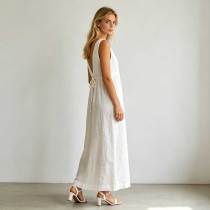 Sleeveless Linen A-Line Maxi Dress | Elegant Linen Summer Dress | KOSSR