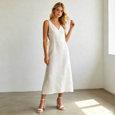 Sleeveless Linen A-Line Maxi Dress | Elegant Linen Summer Dress | KOSSR