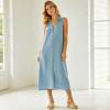 Sleeveless Linen Vacation Dress | Button Front Linen Midi Dress | KOSSR