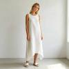 Relaxed Linen Vacation Dress | Sleeveless Asymmetrical Linen Maxi Dress | KOSSR