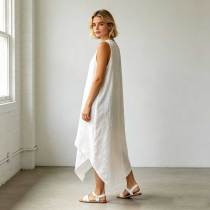 Relaxed Linen Vacation Dress | Sleeveless Asymmetrical Linen Maxi Dress | KOSSR
