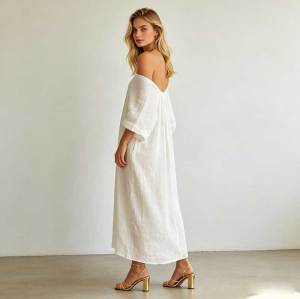 Elegant Linen Occasion Dress | Off Shoulder Linen Maxi Dress | KOSSR