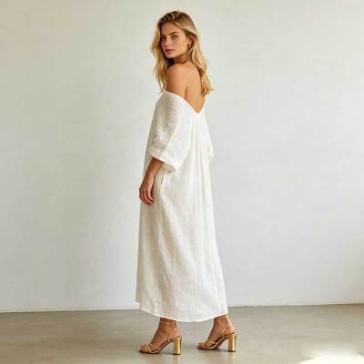 Elegant Linen Occasion Dress | Off Shoulder Linen Maxi Dress | KOSSR