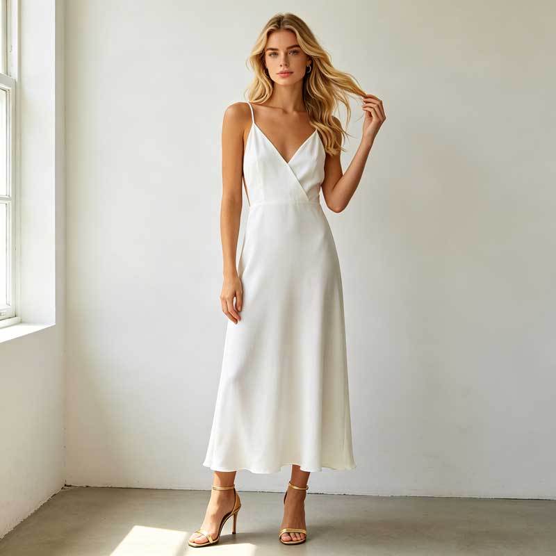 Elegant Linen Occasion Dress | Minimalist Backless Slip Maxi Dress | KOSSR