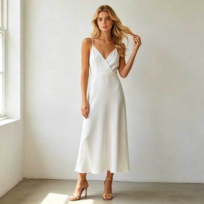 Elegant Linen Occasion Dress | Minimalist Backless Slip Maxi Dress | KOSSR