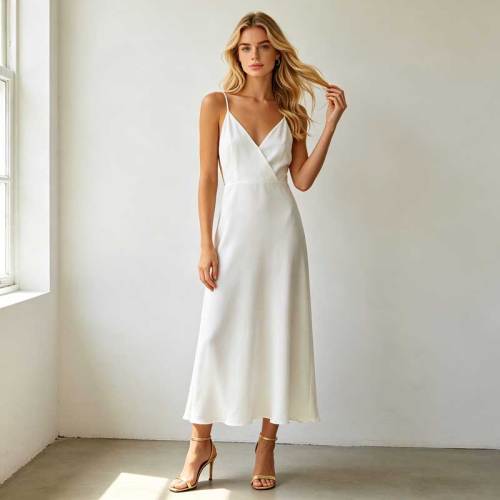 Elegant Linen Occasion Dress | Minimalist Backless Slip Maxi Dress | KOSSR