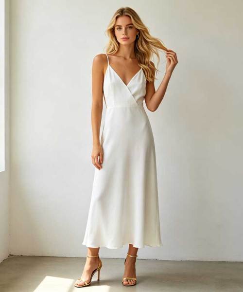Elegant Linen Occasion Dress | Minimalist Backless Slip Maxi Dress | KOSSR