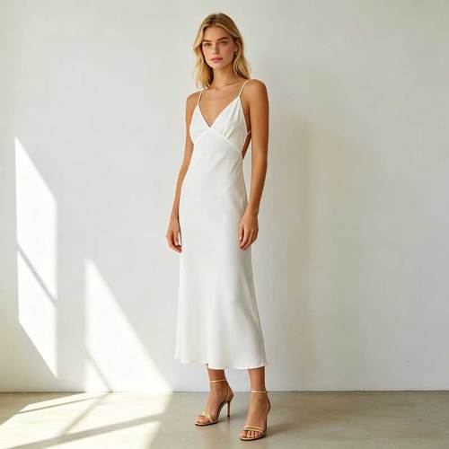 Elegant Linen Occasion Dress | Minimalist Backless Slip Maxi Dress | KOSSR