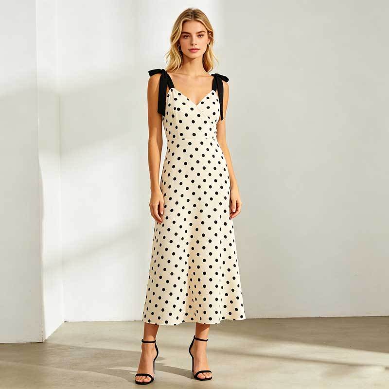 Elegant Polka Dot Linen Occasion Dress