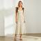 Elegant Polka Dot Linen Occasion Dress | Tie Strap Midi Dress | KOSSR