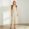 Elegant Polka Dot Linen Occasion Dress | Tie Strap Midi Dress | KOSSR