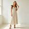 Elegant Polka Dot Linen Occasion Dress | Tie Strap Midi Dress | KOSSR