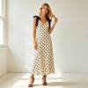 Elegant Polka Dot Linen Occasion Dress | Tie Strap Midi Dress | KOSSR