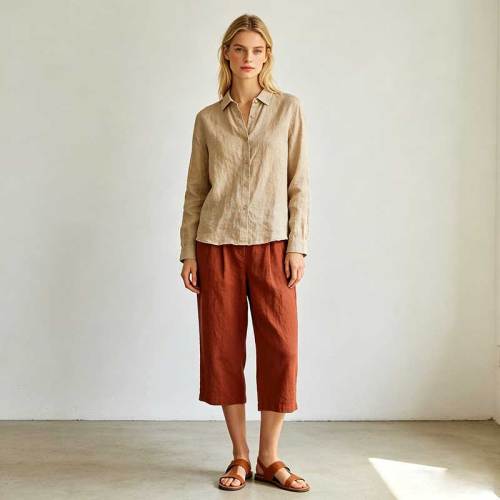 Relaxed Linen Button-Up Shirt for Women | Minimalist Linen Blouse | KOSSR