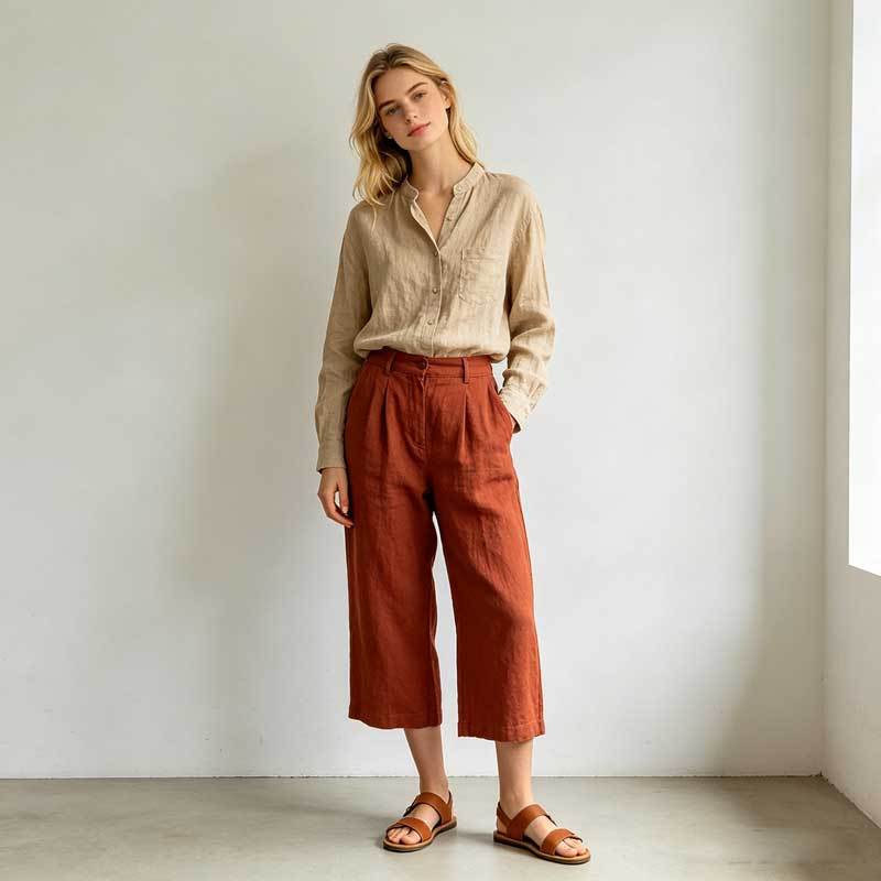 Relaxed Linen Button-Up Shirt for Women